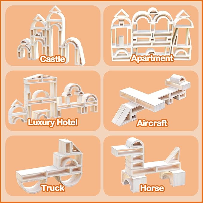 Xylolin Over-Sized Hollow Wooden Block Set for Kids, Natural 29 Piece Set of Large Wood Blocks, Preschool Toddler Building and Stacking Blocks, Wooden Toys Building Blocks for Kindergarten