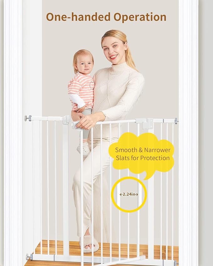 InnoTruth 29-39.6”Baby Gate for Stairs,36" Extra Tall Dog Gate for The House,Dual-Lock Safety and One Hand Opening Design,Kid Gate for Doorways,Kitchen,Room,Wall-Friendly Pressure Mounted, Pure White