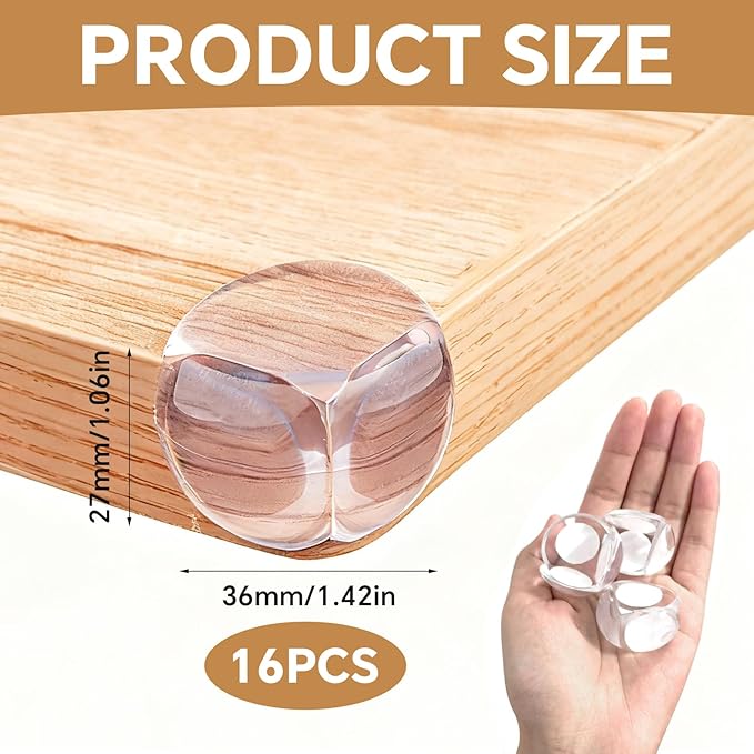 16 Pack Corner Protector for Baby Clear Table Corner Guards and Edge Protectors, Transparent Furniture Safety Bumpers for Kids Toddlers and Babies, Durable Adhesive Table Corner Covers Baby Safety
