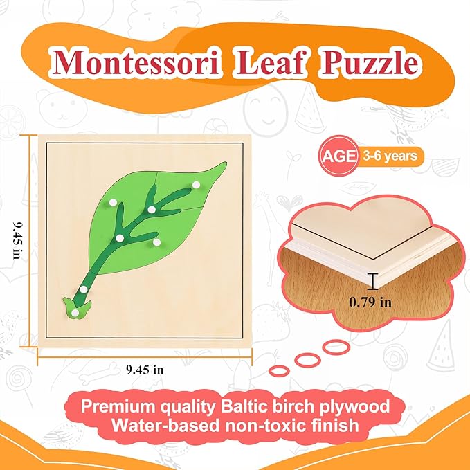 MONTESSORI OUTLET Nature Materials Leaf Puzzle Early Preschool Learning Toys for 3-12 Year Old Kids and Toddler