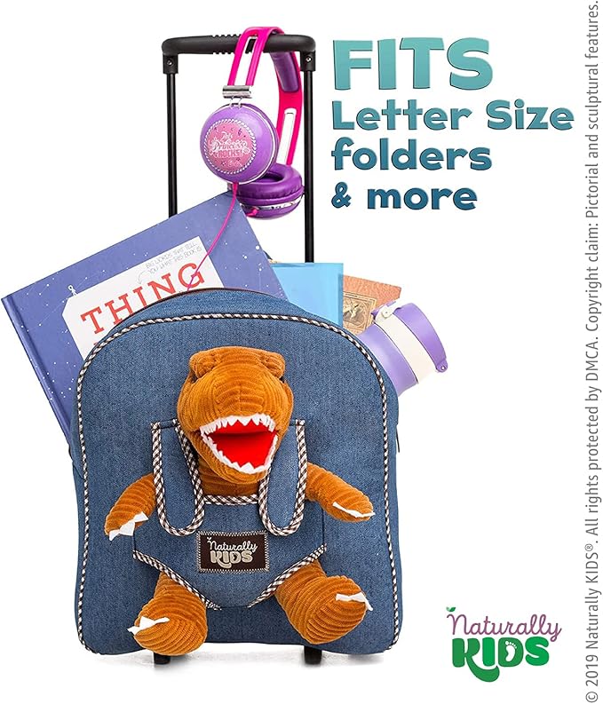 Toddler Luggage for Boys w Dinosaur Toys, Kids Rolling Backpack for Boys, Toddler Suitcase, Gifts for 3 4 5 6 Year Old