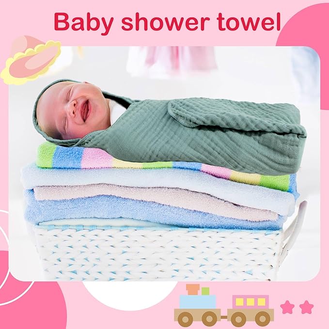 Peryiter 6 Pcs Muslin Hooded Baby Towels, 32"x 32" Cotton Newborn Bath Towel Muslin Infant Baby Blankets Absorbent Unisex Newborn Registry Gift Essentials for Girls Boys (Red)