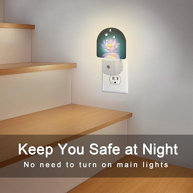 Lotus and Glowing Butterflies Night Light Plug into Wall, Pink Lotus Flowers Dusk to Dawn Night Light Plug in,0.5w Energy Saving Sleep Friendly NightLight for Kids Boys Girls Home Decor