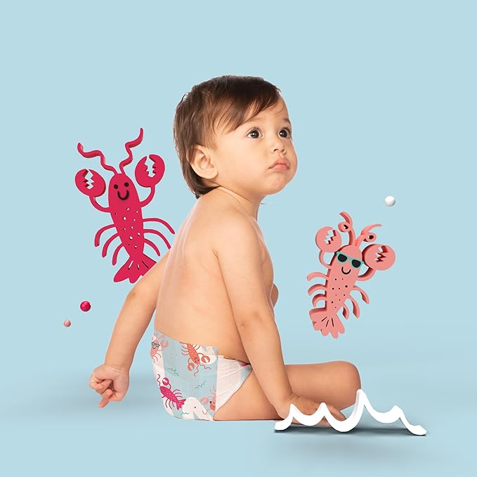 Hello Bello Premium Swim Diapers - Size L (32-40 lbs), Cute Extra-Bright Lobster Designs, 17 Count Jumbo Pack