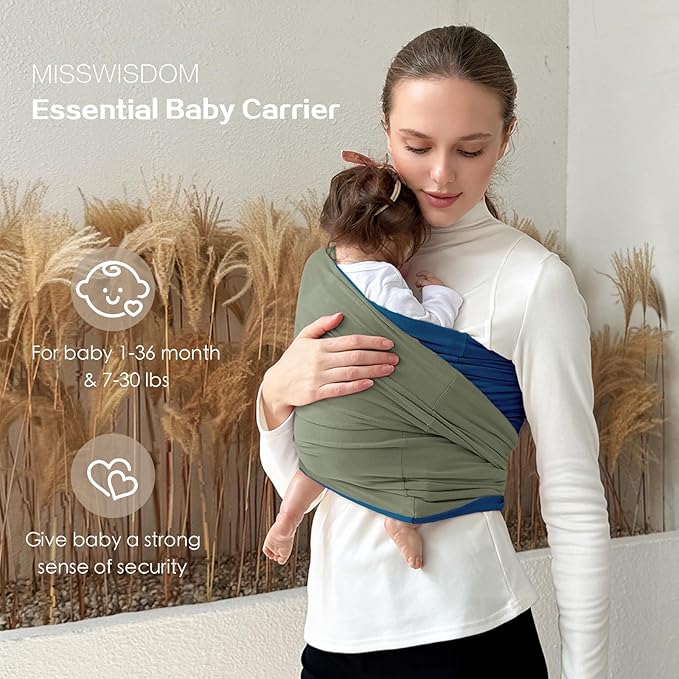 Baby Wraps Carrier, Baby Carrier Wrap Baby Wearing Wrap Newborn Wrap Carrier(7-30lbs), Baby Sling, Baby Carrier Sling for Newborn and Infant, Blue+Green