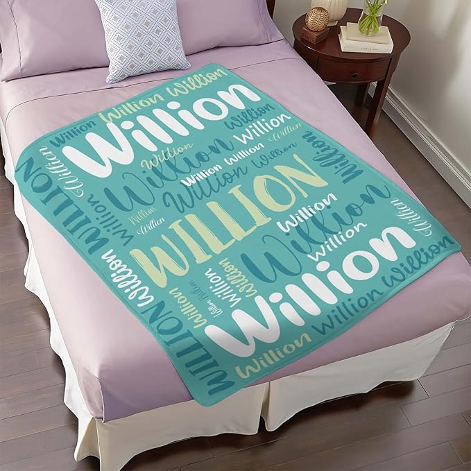 Personalized Custom Baby Blanket with Name for Girls Boys Kids Customized Flannel Blanket for Bed Nursery Room Baby Stroller