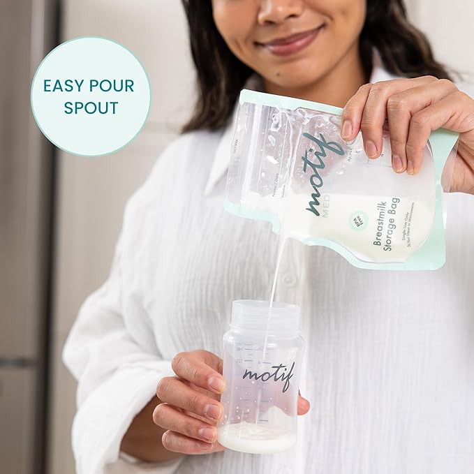 Motif Medical Breastmilk Storage Bags - Freezer Bag w/Easy Pour Spout, Write-On Label - Leak-Proof Double Zipper Milk Bags for Breastmilk - Breastfeeding Mom Gifts (6 oz, 300 Count)