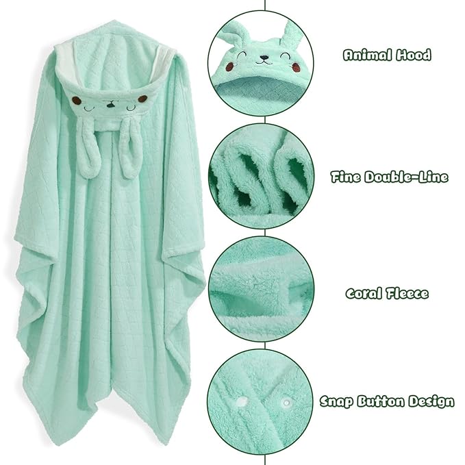 Toddler Towels with Hood, Toddler Bath Towel, 2 Pcs Coral Fleece Hooded Towel,Hooded Bath Towels with 1-3 Large Size 50 * 32 Inch Baby Towel Green&Grey Set