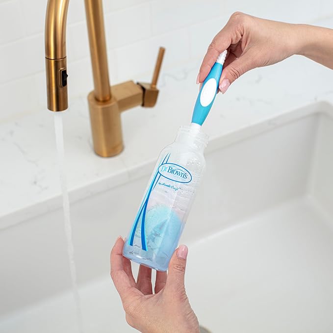 Dr. Brown's Reusable Sponge Baby Bottle Cleaning Brush with Suction Cup Stand, Scrubber and Nipple Cleaner, Assorted Color 12-Pack