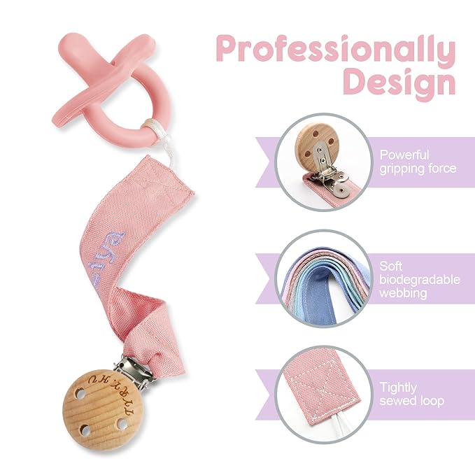 TYRY.HU Personalized Pacifier Clip with Name, Embroidery Pacifier Holder for Baby Girls and Boys, Neutral Binky Clips Universally Fit All Pacifiers & Baby Toys, Baby Gift, 2 Pack(Pink,Purple)