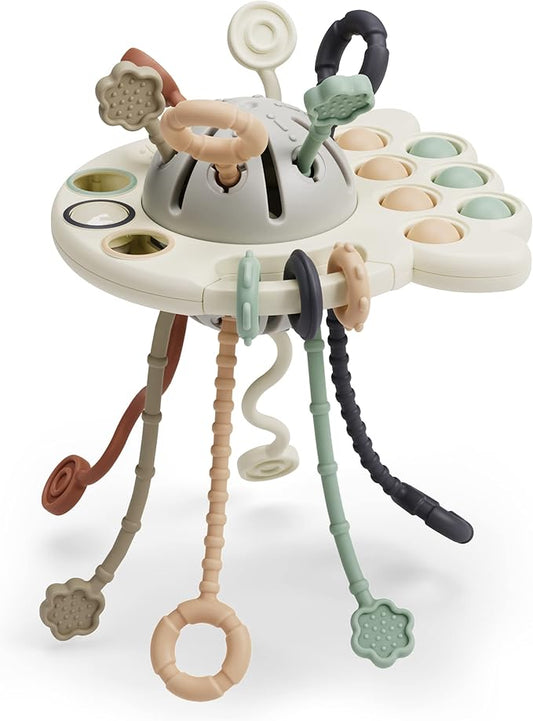 GOPO TOYS Baby Airplane Toys – Montessori Silicone Pull String Fidget for Babies 18 Months+ – Travel Toy for Plane, Car, and Stroller – Teether & Sensory Play