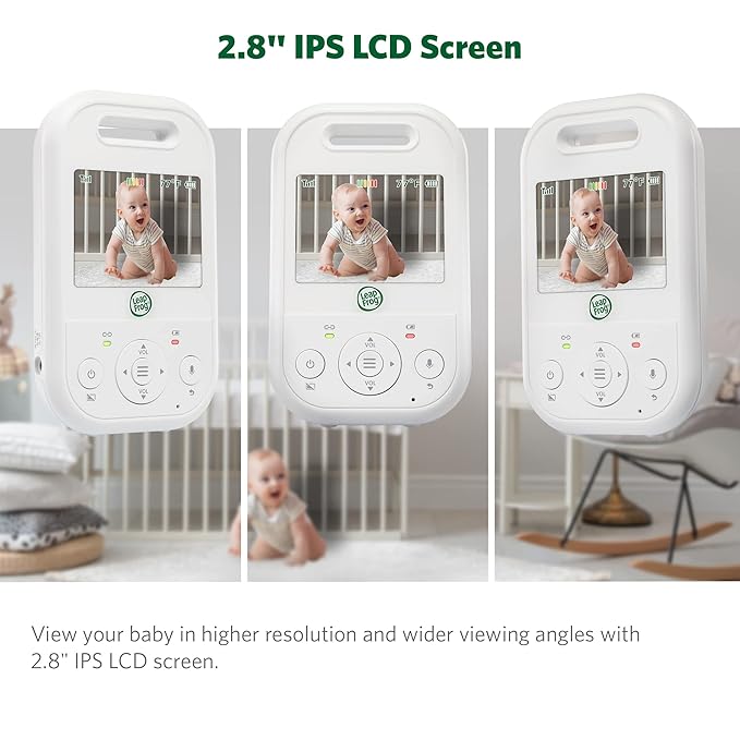 LeapFrog LF2423 Baby Monitor, 2.8” Screen Video Monitor with Camera, 2-Way Audio, 1000ft Range, Night Vision, Soothing Lullabies, Temperature Sensor, Secure Transmission No WiFi