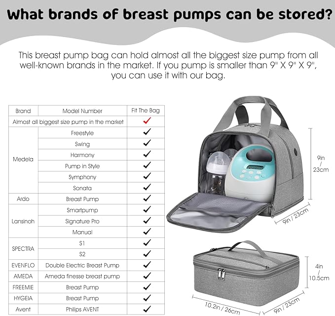 Pump Bag for Spectra S1 S2, Wearable Breast Pump Bags with Ice Pack, Pumping Bag with Waterproof Mat for Pump Accessories, Insulated Bottle Bags for Work Travel and Family (Grey)