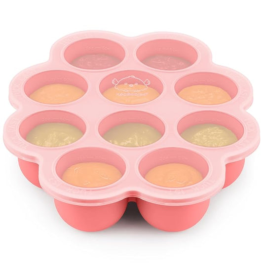 KeaBabies Silicone Food Freezer Trays with Lid, 2oz x 10 Pods Baby Food Storage Containers, Easy Puree Meal Prep, Breast Milk Silicone Freezer Molds, Dishwasher,Microwave Safe,BPA-Free(Blossom)