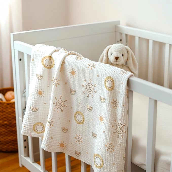 Sun Baby Blankets for Boys Girls, Soft Nursery Minky Blankets with Muslin and Dotted Fleece Back 30x40 inches, Receiving Bed Quilt for Newborn, Infants, Toddlers