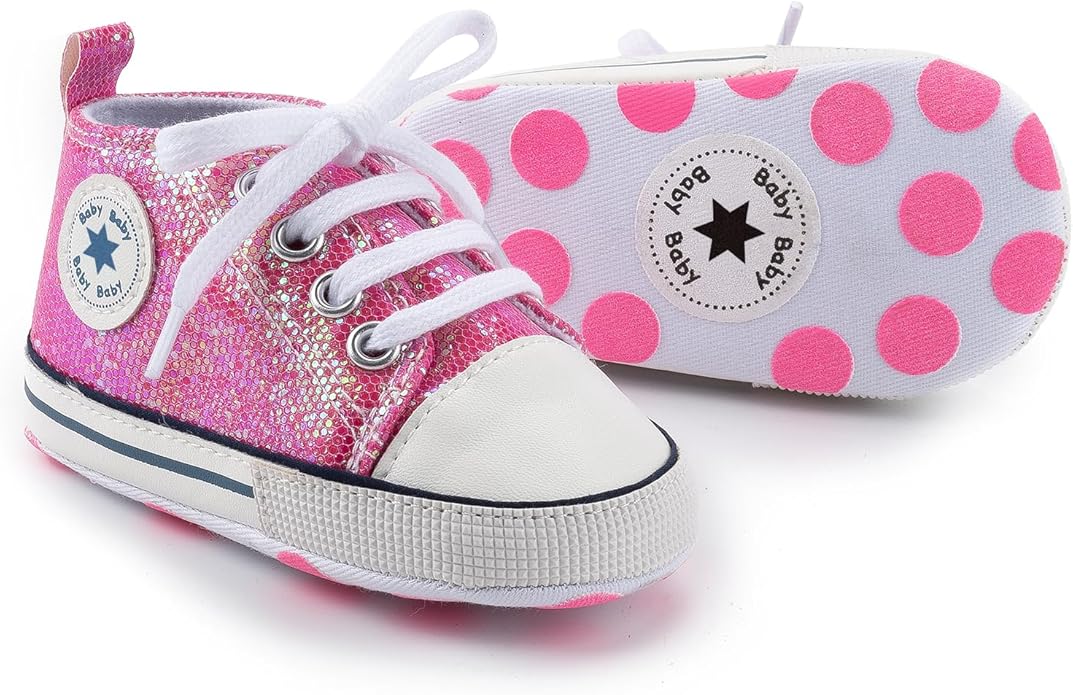 Meckior Baby Girls Boys Canvas Sneakers Soft Sole High-Top Ankle Infant First Walkers Crib Shoes