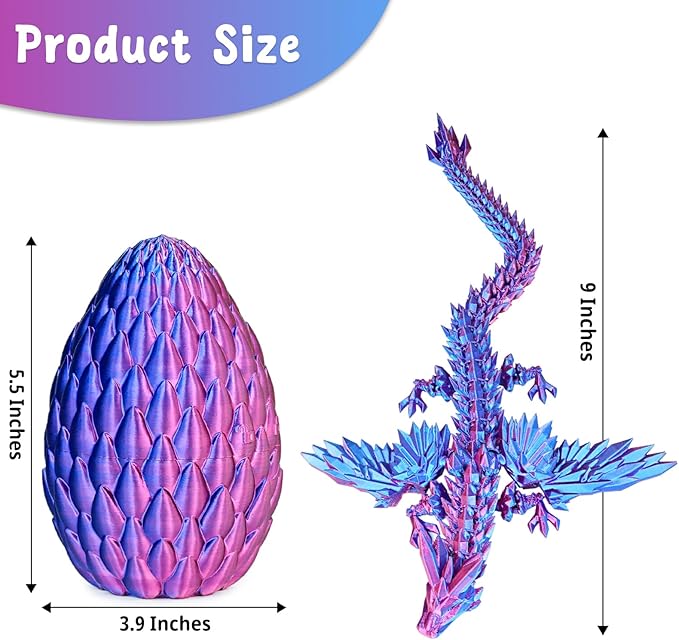 3D Printed Dragon Eggs with Articulated Fly Dragon Inside, Collectible Figurines Fidget Toy for Adults Kids Birthday Easter Christmas White Elephant Gifts for Friends Colleagues(Purple, M size)