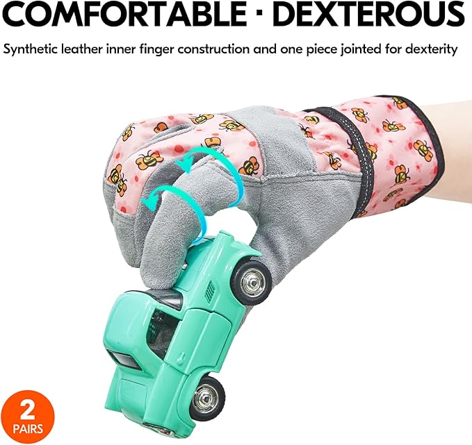 Vgo... 2Pairs 5-6 Years Old Kids Gardening,Lawning,Working DIY Gloves(Size KID:M,2 Color,KID-MF3561)