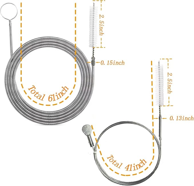2-Pack Long Pipe Cleaners - 61" & 40" Stainless Steel Tube Cleaning Brush Set, Flexible Sunroof Drain Cleaning Tool for Sink, Refrigerator, Aquarium, Car Maintenance