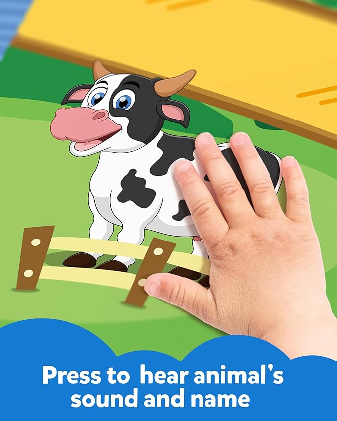 Coogam Musical Cars Play Mat for 1 2 3 Year Old Toddlers Easter Basket Stuffers, Soft Pull-Back Vehicle Set with Farm Animals Playmat Rug, Baby Fine Motor Montessori Toys Game