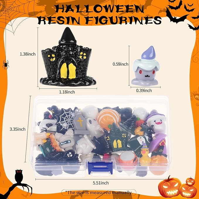 40pcs Halloween Mini Resin Figures 40 Styles Tiny Resin Animals to Hide Little Small Figures Miniature Figurines Bulk for Halloween Party Favors Bag Fillers DIY Craft Garden Dollhouse Decor
