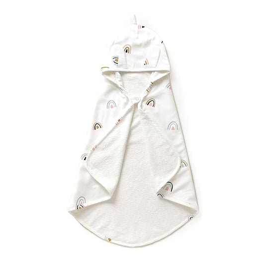 MakeMake Organics Organic Cotton Hooded Towel Baby Toddler GOTS Certified Organic Cotton Beach Poncho Towel Large Absorbent Non Toxic Neutral (Rainbow, Diagonally 35"x35")