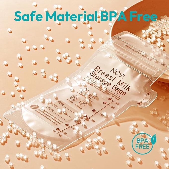 NCVI Breastmilk Storage Bags, 120 Count Milk Storage Bags for Breastfeeding, 7oz Breast Milk Storage Bags with Temp-Sensing, Doubled-Sealed, Hygienically, Self Standing, Easy Pour Spout, BPA Free