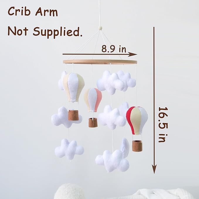 Hot Air Balloon Mobile for Crib, Pink Baby Girl Crib Mobile for Girls, Cloud Mobile for Crib, Boho Nursery Mobile for Bassinet