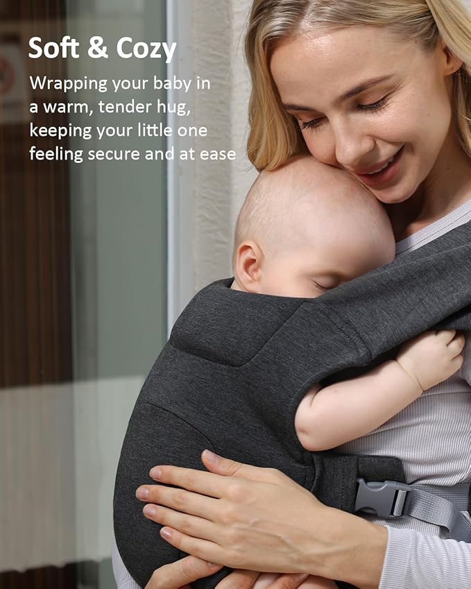 HEYVALUE Baby Carrier Newborn to Toddler(7-35lbs), Ergonomic Cross-Back Wraps with Adjustable Straps, Newborn Carrier with Effortless Put-On, Head Support for Hands-Free Comfort, Deep Gray