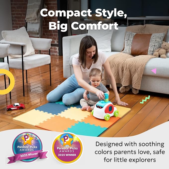 MioTetto Baby Play Mat, Comfortable Tummy Time Mat – Portable Foam Floor Tiles, Safe baby mat for floor for Crawling & Development, Soft play mat for babies 0-6 months, Stylish interlocking foam tiles
