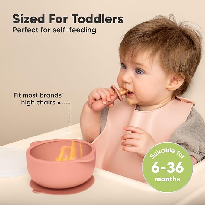 KeaBabies 2-Pack Baby Bowls with Suctions, Lids - Silicone Toddler Suction Bowls for Baby Boy, Girl, Kids, Food Grade Silicone, BPA-Free, Dishwasher Safe, Toddler Eating Essentials (Roseate)