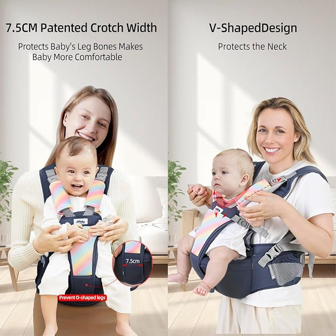 AIBABY Baby Carrier - Adjustable & Detachable Hip Seat, Ergonomic Lumbar Support, Breathable Airflow Design, Hands-Free Infant Carrier for Newborn to Toddler (7-44 lbs), All Seasons (Black)