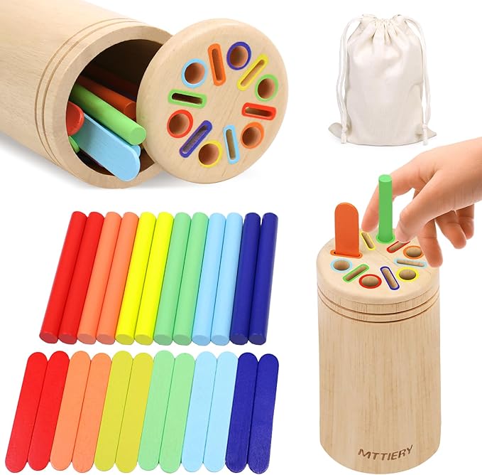 Montessori Wooden Color Sorting Toys for 18 Month Old,Preschool Learning Activities Educational Fine Motor Matching Game,Birthday Gifts for Boys Girls