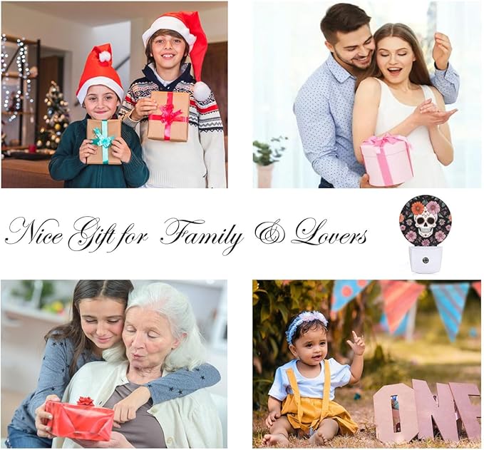 EKOBLA Floral Skull Night Lights Plug into Wall Skeleton with Flowers LED Dusk to Dawn Plug-in Nightlights Auto Sensor for Men Women Boys Girls Home Indoor Bathroom Hallway Kitchen