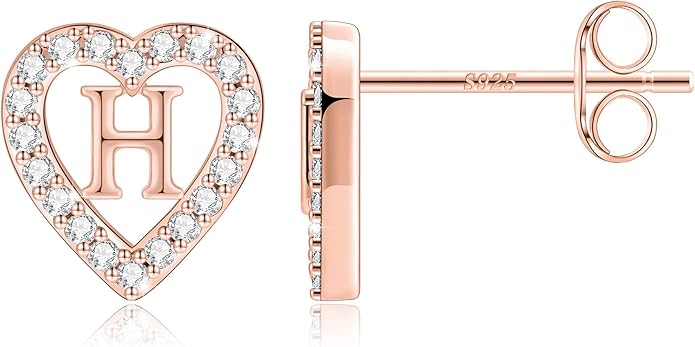 Anoup Christmas Gifts for Grandkids Girls Earrings - S925 Sterling Silver Post CZ Hypoallergenic Stud Heart Initial Earrings for Women Kids Jewelry Stocking Stuffers for Teen Girls Birthday Gifts