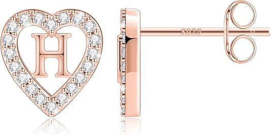 Anoup Christmas Gifts for Grandkids Girls Earrings - S925 Sterling Silver Post CZ Hypoallergenic Stud Heart Initial Earrings for Women Kids Jewelry Stocking Stuffers for Teen Girls Birthday Gifts
