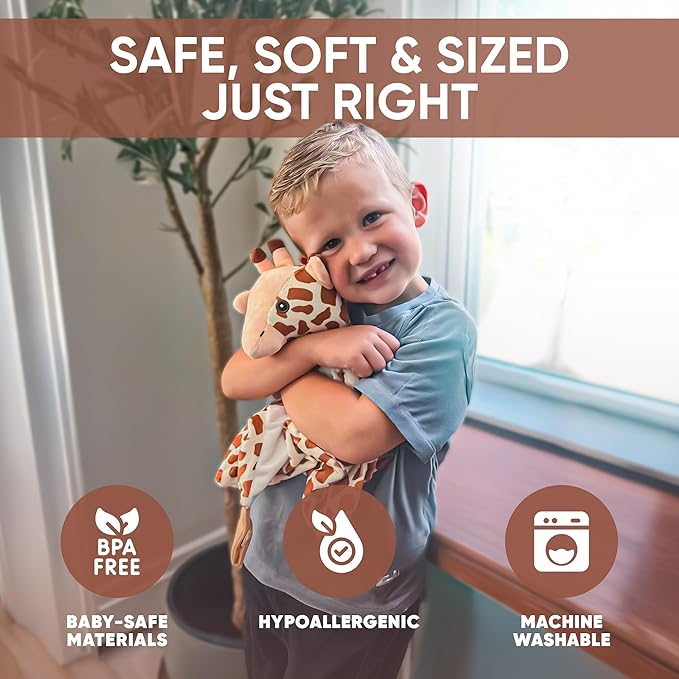 Baby Sleep Soother Brown Giraffe Plush with Heartbeat & Lullaby Sounds, 4-in-1 Sound Machine, Security Blanket & Pacifier Holder, Baby Registry Essential & Christmas Gift for Newborns & Infants