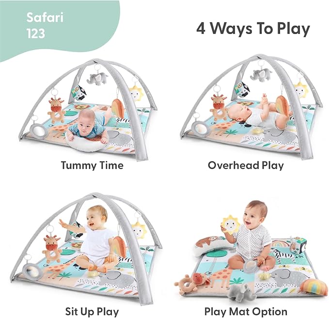 The Peanutshell Unisex Baby Play Gym & 7-in-1 Play Mat - Playmat Baby Toys 0-6, 6-12 Months Tummy Time Mat with Hanging Toys, Soft Padded for Newborns, Infants - Safari