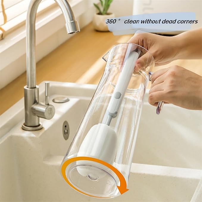 Bottle Brush Long Handle Cup Cleaner Brush Sponge Bottle Scrubber Detachable Handle Portable Sponge Cleaning Brush for Cups Wine Glasses Water Bottles Baby Bottles and Vacuum Flasks (Grey)