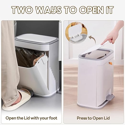 Procade Office Trash Can with Lid, 3 Gallon Bathroom Garbage Can, Narrow Plastic Trash Bin with Press top Lid and Pedal, Slim Gray Trash Can Waste Basket for Room, RV,Dorm.
