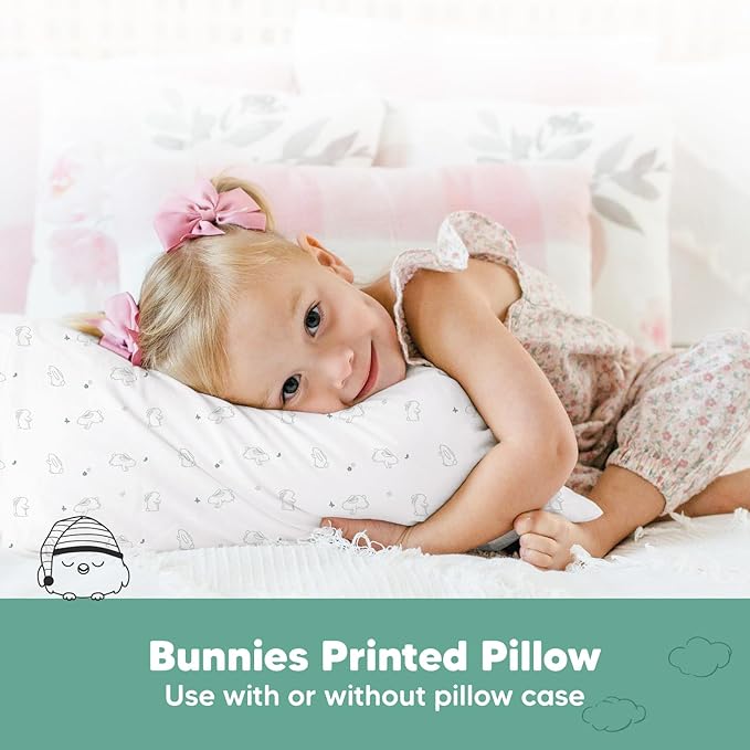 KeaBabies 2-Pack Toddler Pillow 13x18 - Soft Organic Cotton Kids Travel Bed Pillows for Sleeping, School, Nap, Machine Washable, Toddlers 2 to 5, Pillowcase Sold Separately (Bunnies)