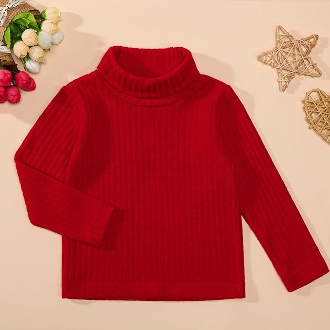 DEFAHN 2 Pack Toddler Unisex Solid Turtleneck T-Shirt Long Sleeve Ribbed Sweatshirt Basic Tee Tops Girls Boys