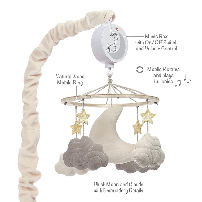 Lambs & Ivy Goodnight Moon Musical Baby Crib Mobile Soother Toy - Stars/Clouds