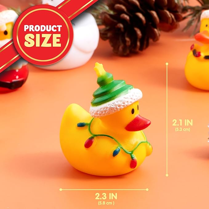 JOYIN 24 PCS Christmas Ducks for Stocking Stuffers, Xmas Rubber Duck Bath Toys for Kids Gift, Party Favor Novelty Duckies for Boys, Girls and Toddlers