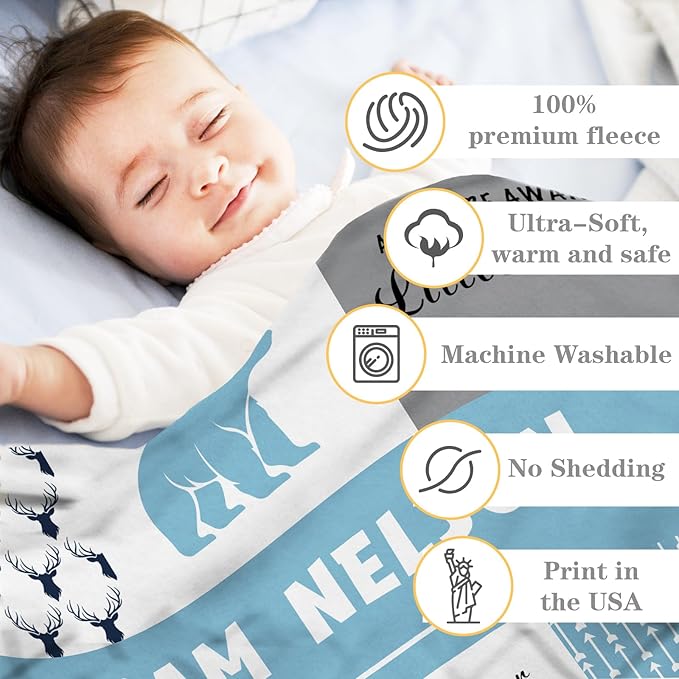 Personalized Baby Blankets for Boys Girls Custom Baby Blanket with Name for Toddlers Kids Fleece Bed Throw Blanket Swaddle for Newborn Customized Baby Gifts for Birthday Baby Shower Nursery Blanket