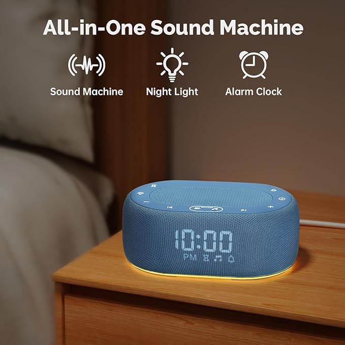 1Mii White Noise Sound Machine for Sleep, Pink Noise Machines for Baby Adults Sleeping, 18 Soothing Sounds with 7-Color Night Light, Timer, Alarm Clock, 16 Volume Levels, Remote App Control - Blue