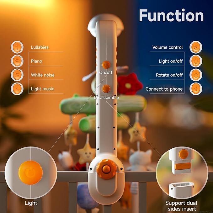 TUMAMA Crib Mobile with Music and Lights, Baby Mobile Cute Bee Crib Toys Hanging, Remote Control Nursery Mobiles for Bassinet, Rotation, Starlight Projection and Lullabies for Babies