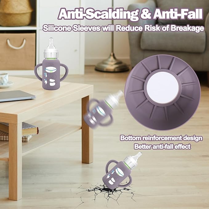 BUSOHA 3 Pack Silicone Sleeves for Dr. Brown's Glass Baby Bottles - Drop Protection Baby Bottle Sleeves,Compatible with Dr. Brown's Newborn Glass Bottles,with Silicone Handles,4 oz