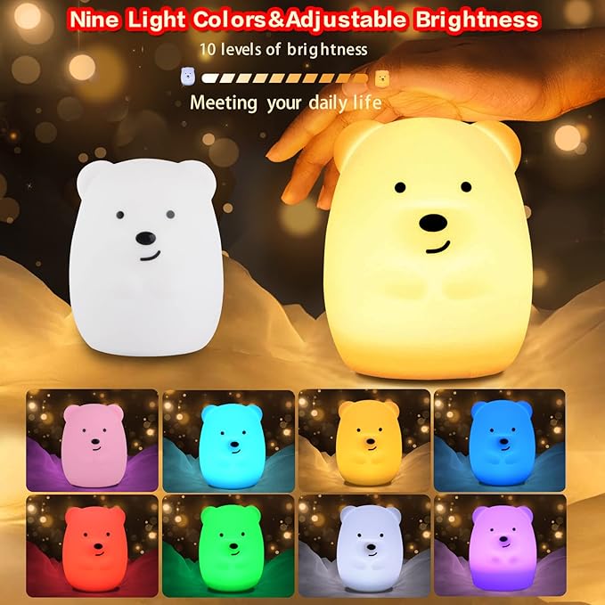 WHA&DARREN Large Owl Night Light for Kids,Cute Baby Night Light, Silicone Bedside Lamp, Sleep Lights, Eye Caring, Adjustable Brightness & Color, Time Setting, Touch+Remote Control