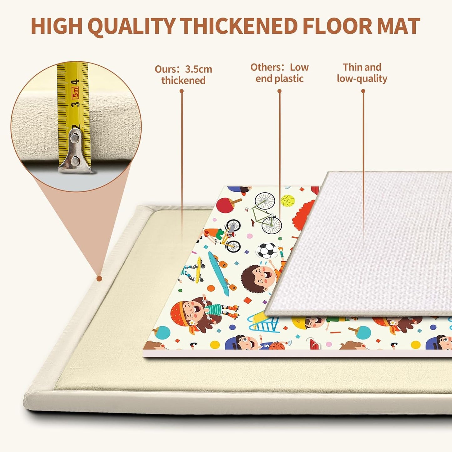 SUNYRISY Baby Play Mat for Floor 80 x 80in, 1.4in Thick Memory Foam Padded Play Mats Baby Rug, Soft Velvet Infants Toddler Kids Crawling Mat for Nursery, Non-Slip Bottom, Beige